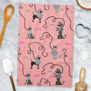 Poodle Skirt Retro Pink and Black 50s Pattern Towel