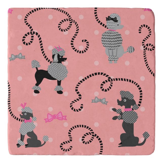 Poodle Skirt Retro Pink and Black 50s Pattern Trivet (Front)