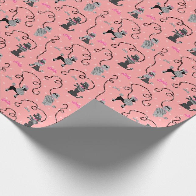 Poodle Skirt Retro Pink and Black 50s Pattern Wrapping Paper (Corner)
