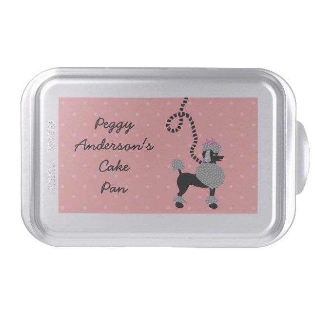 Poodle Skirt Retro Pink and Black 50s Personalized Cake Pan (Front)