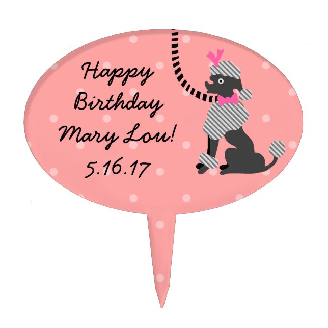 Poodle Skirt Retro Pink Black 50s Birthday Party Cake Topper (Front)
