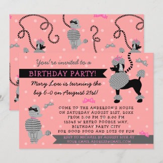 Poodle Skirt Retro Pink Black 50s Birthday Party Invitation