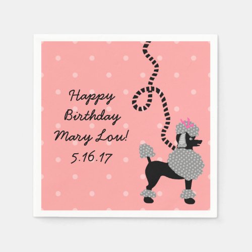 Poodle Skirt Retro Pink Black 50s Birthday Party Paper Napkins