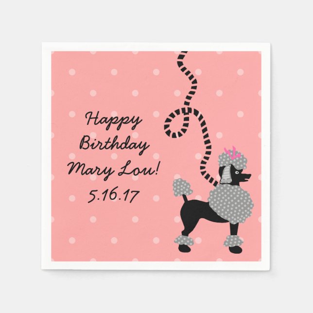 Poodle Skirt Retro Pink Black 50s Birthday Party Paper Napkins (Front)