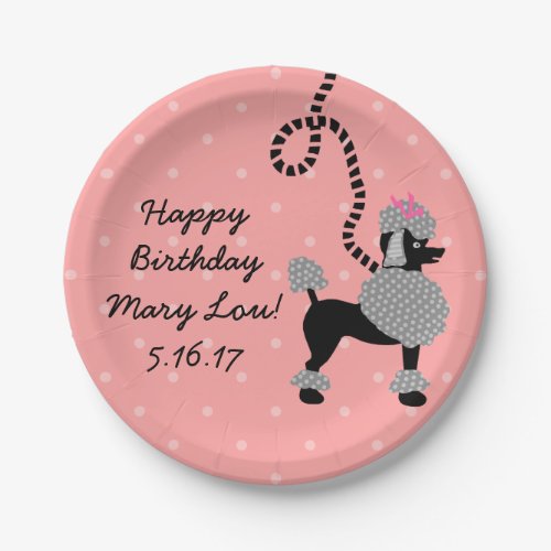 Poodle Skirt Retro Pink Black 50s Birthday Party Paper Plates