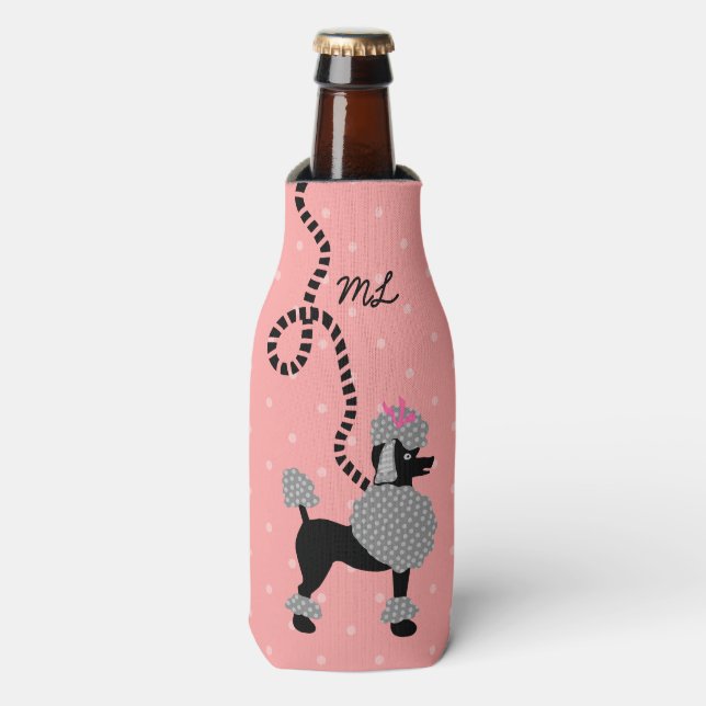 Poodle Skirt Retro Pink Black 50s Mod Monogram Bottle Cooler (Bottle Front)