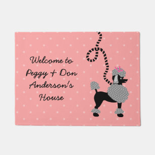 Poodle Skirt Retro Pink Black 50s Modern Welcome Doormat