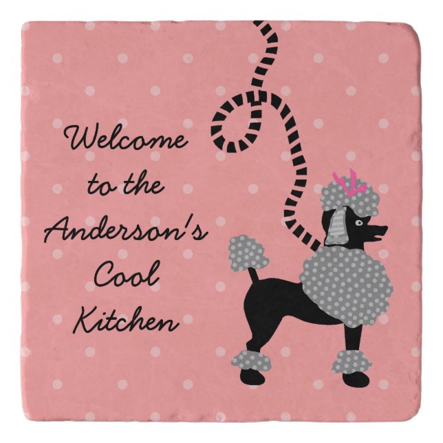 Poodle Skirt Retro Pink Black 50s Pattern Custom Trivet (Front)
