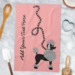 Poodle Skirt Retro Pink Black 50s Personalized Towel<br><div class="desc">This pretty French poodle kitchen towel is derived from the classic poodle skirts of the 1950s. The cute black and gray poodle dog has gray pompons of fur with polka dots, a pink bow and a black stencil-style leash. It all rests on a vintage pink background. This modern, mid-century, girly...</div>