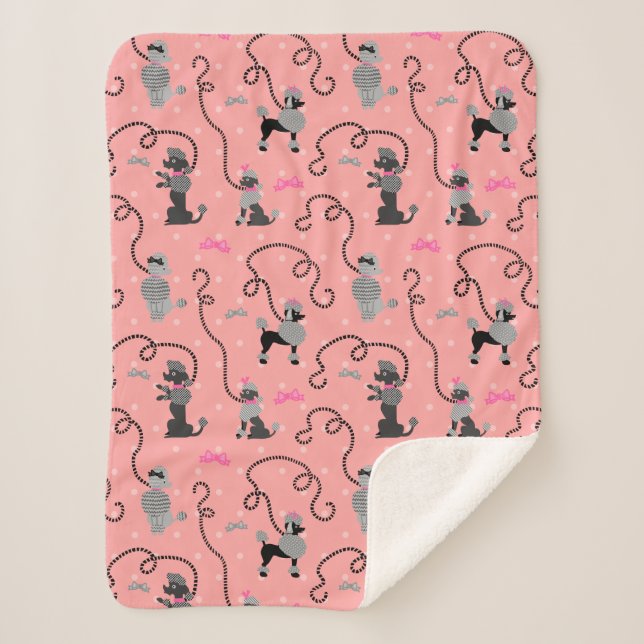 Poodle Skirt Retro Pink Black Modern 50s Pattern Sherpa Blanket (Front)