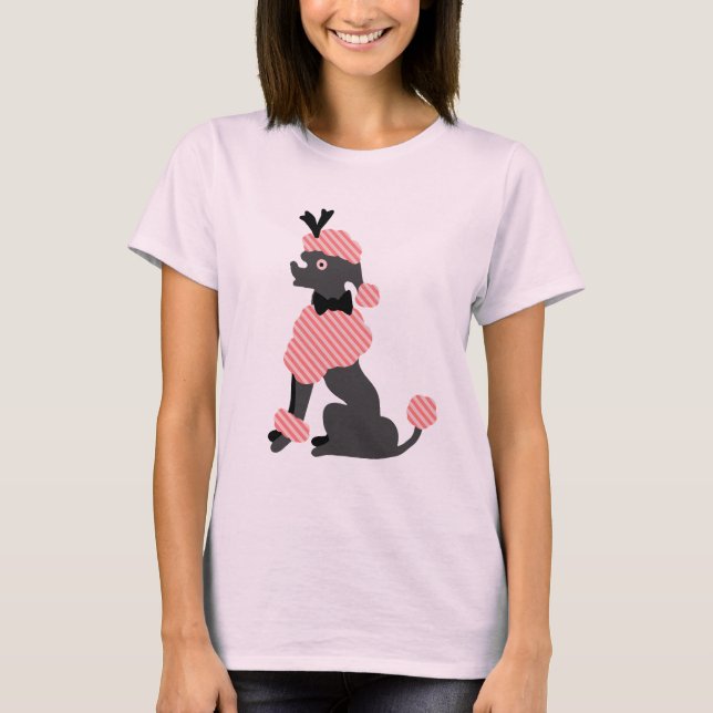 Poodle Skirt Retro Pink Gray Sitting 50s Dog T-Shirt (Front)