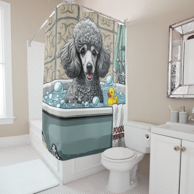 Poodle Sloppy Sleepy Cute Funny  Shower Curtain (In Situ)