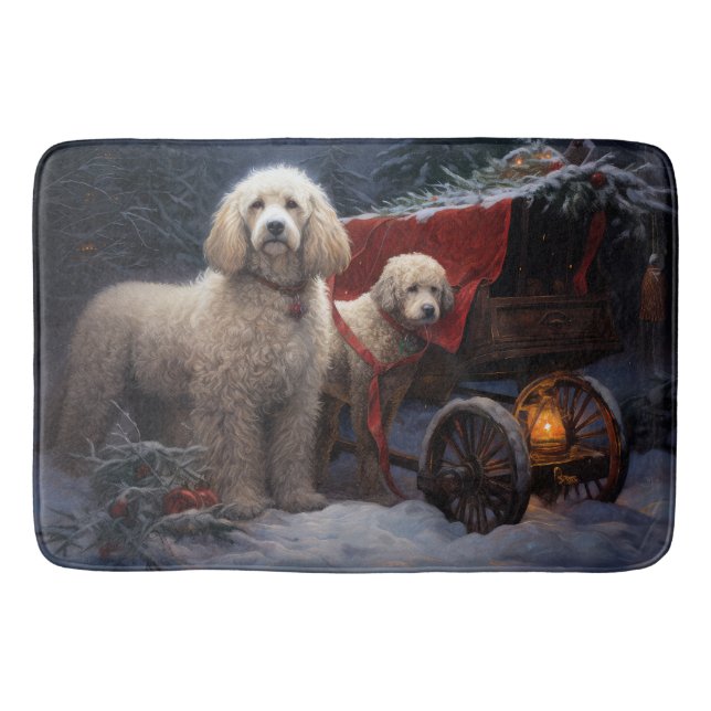 Poodle Snowy Sleigh Christmas Decor Bath Mat (Front)