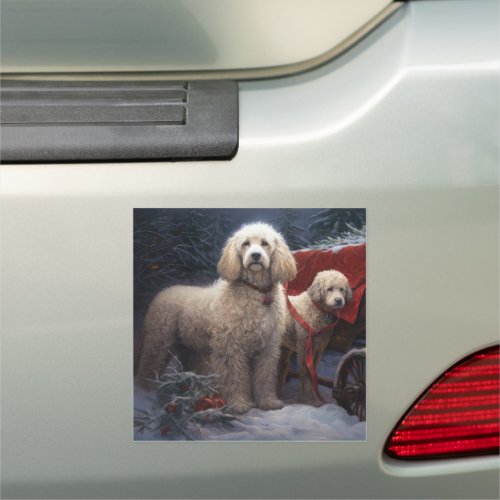 Poodle Snowy Sleigh Christmas Decor Car Magnet