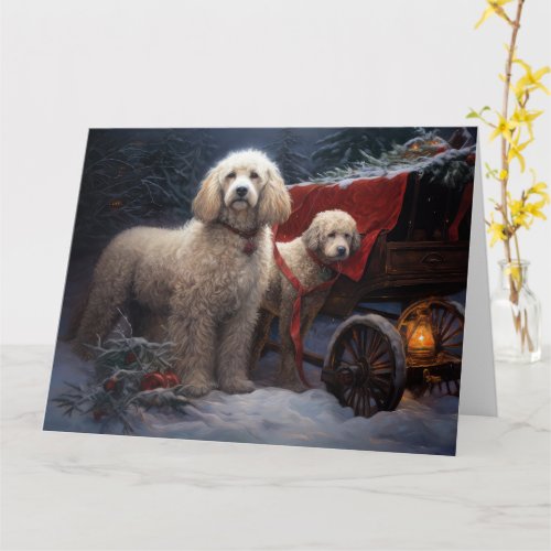 Poodle Snowy Sleigh Christmas Decor Card