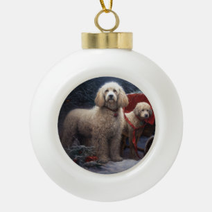 Poodle Snowy Sleigh Christmas Decor Ceramic Ball Christmas Ornament