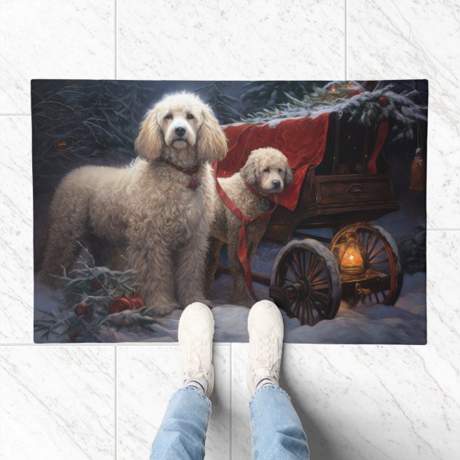 Poodle Snowy Sleigh Christmas Decor Doormat (Indoor)