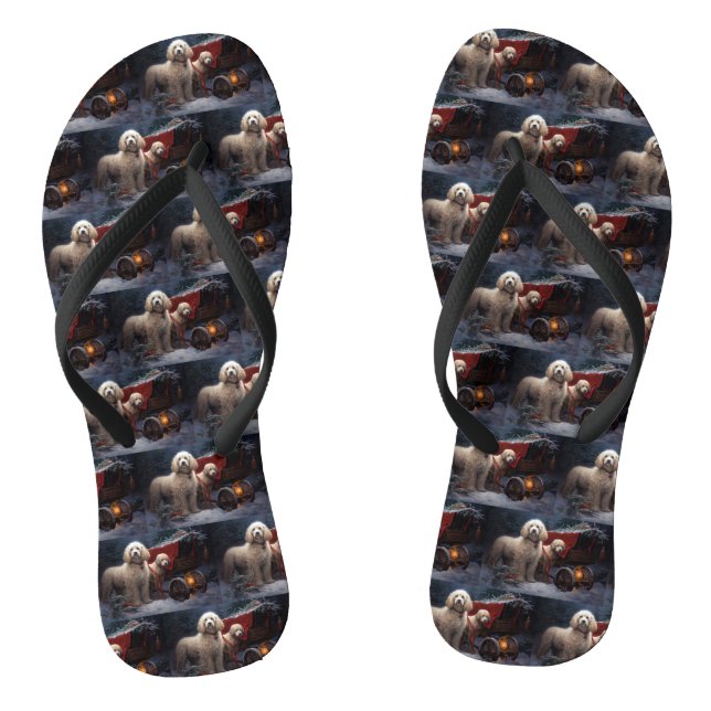 Poodle Snowy Sleigh Christmas Decor Flip Flops (Footbed)
