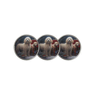 Poodle Snowy Sleigh Christmas Decor Golf Ball Marker