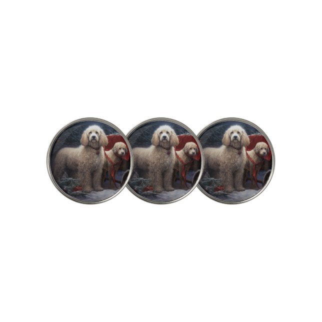 Poodle Snowy Sleigh Christmas Decor Golf Ball Marker (3 Up)