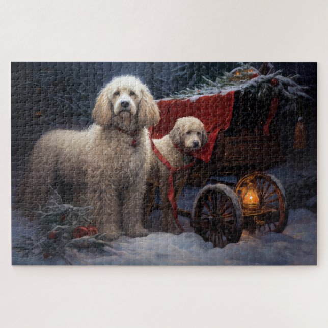 Poodle Snowy Sleigh Christmas Decor Jigsaw Puzzle (Horizontal)