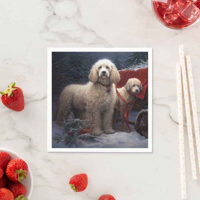 Poodle Snowy Sleigh Christmas Decor Napkins (Insitu)