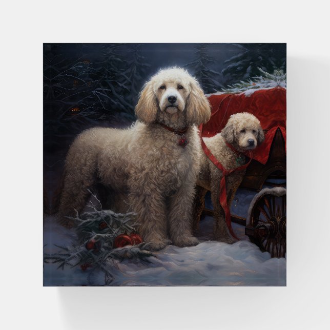 Poodle Snowy Sleigh Christmas Decor Paperweight (Front)