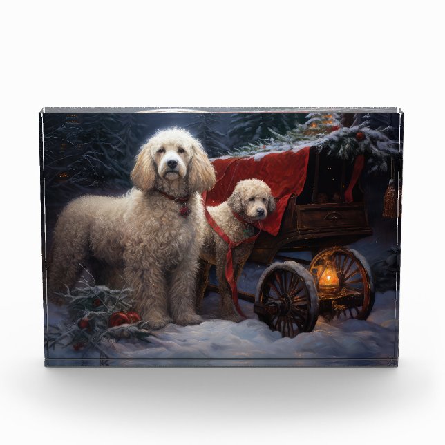 Poodle Snowy Sleigh Christmas Decor Photo Block (Front)