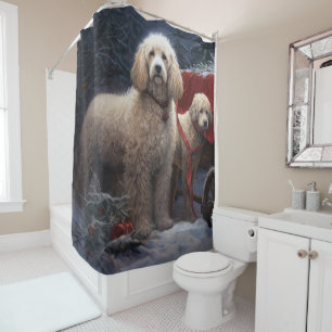 Poodle Snowy Sleigh Christmas Decor Shower Curtain