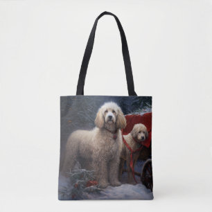 Poodle Snowy Sleigh Christmas Decor Tote Bag