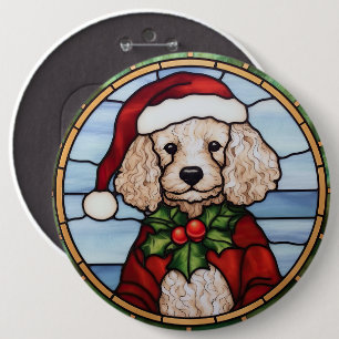 Poodle Stained Glass Christmas Button