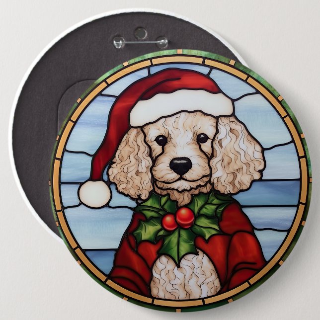 Poodle Stained Glass Christmas  Button (Front & Back)