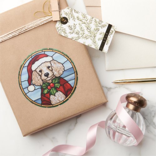 Poodle Stained Glass Christmas  Classic Round Sticker