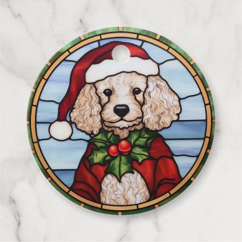 Poodle Stained Glass Christmas  Favor Tags