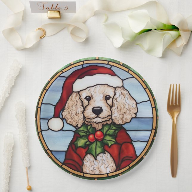 Poodle Stained Glass Christmas  Paper Plates (Wedding)