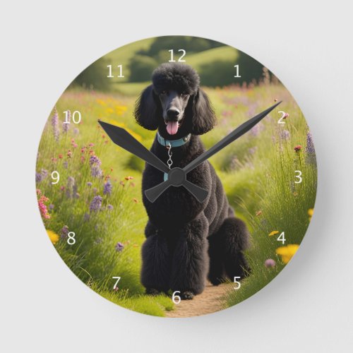 Poodle standard dog black beautiful photo  round clock