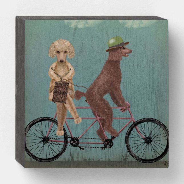 Poodle Tandem Wooden Box Sign (Front Horizontal)