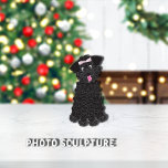Poodle Teacup | Black Ornament<br><div class="desc">Cute,  curly haired,  black,  teacup poodle with pink bow on top of head.  Adorable eyes and pink tongue out.  



Graphic illustration by: Lori@SaltTownStudio</div>