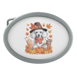 Poodle Thanksgiving Drinks Coffee Fall Leaves Pump Belt Buckle