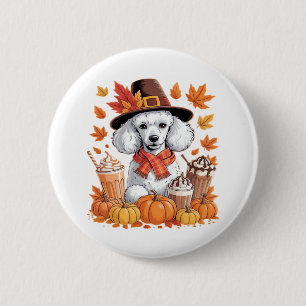 Poodle Thanksgiving Drinks Coffee Fall Leaves Pump Button