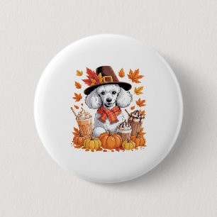 Poodle Thanksgiving Drinks Coffee Fall Leaves Pump Button