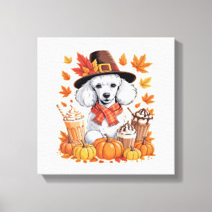 Poodle Thanksgiving Drinks Coffee Fall Leaves Pump Canvas Print