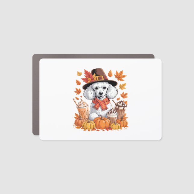 Poodle Thanksgiving Drinks Coffee Fall Leaves Pump Car Magnet (Front)