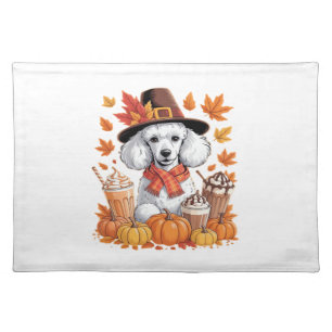 Poodle Thanksgiving Drinks Coffee Fall Leaves Pump Cloth Placemat