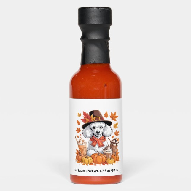 Poodle Thanksgiving Drinks Coffee Fall Leaves Pump Hot Sauces (Front)