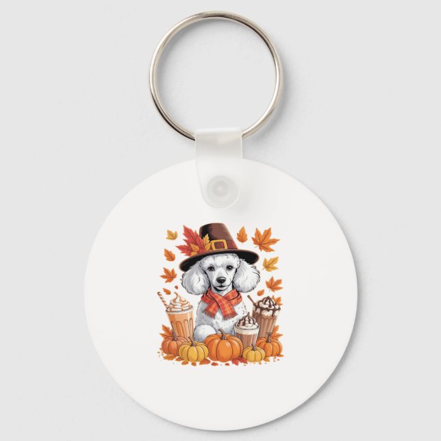 Poodle Thanksgiving Drinks Coffee Fall Leaves Pump Keychain (Front)