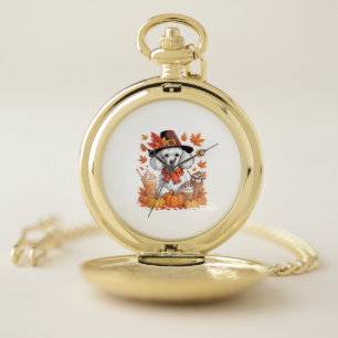 Poodle Thanksgiving Drinks Coffee Fall Leaves Pump Pocket Watch