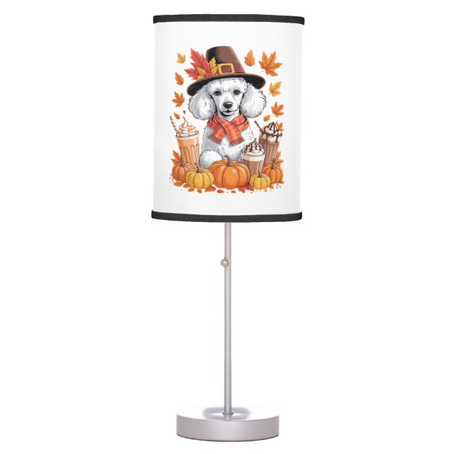 Poodle Thanksgiving Drinks Coffee Fall Leaves Pump Table Lamp (Front)