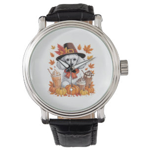Poodle Thanksgiving Drinks Coffee Fall Leaves Pump Watch
