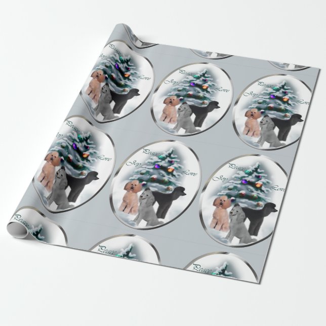 Poodle Trio Christmas Wrapping Paper (Unrolled)